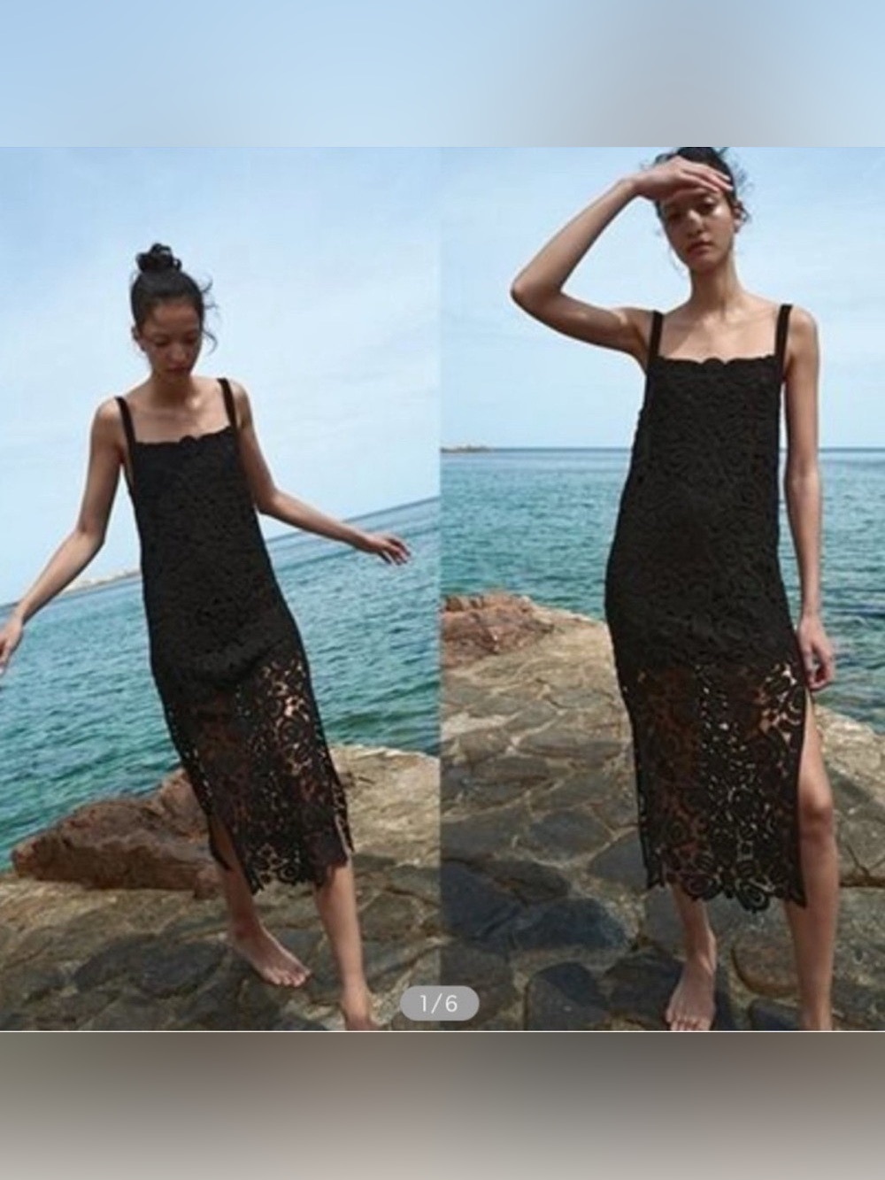 NWOT Zara BLACK CROCHET LACE STRAPPY MIDI DRESS